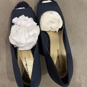 Navy Peep-Toe Wedges, Size 8